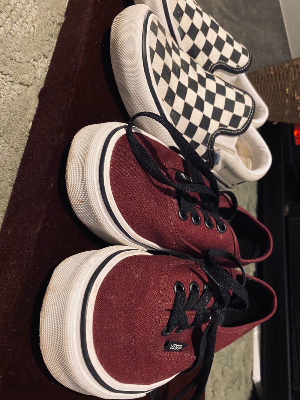 Vans Maroon Canvas Low-Top Sneakers with Black Laces and vans checkered slip ons
